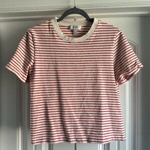 COS Heavyweight Red White Striped Boxy Fit Short Sleeve Shirt Crop Size M